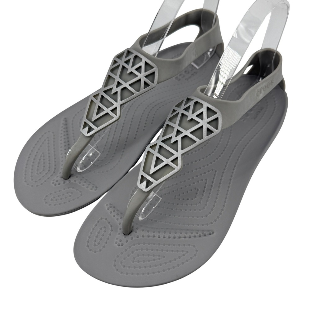 Crocs Serena Embellish Flip Flop Sandal Gray Silver Women 10 Geometric Simple